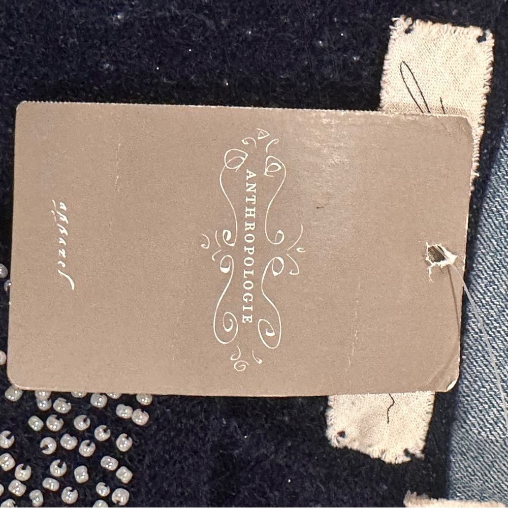 Anthropologie Navy Sweater with Pearl Embellishments